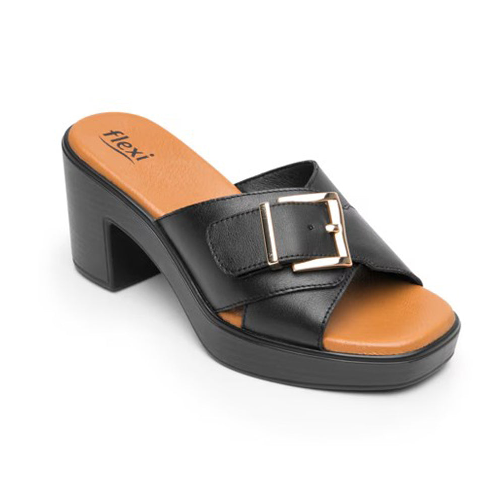 Sandalia Con Tacon Para Dama Flexi 133501 Negro Ab0701