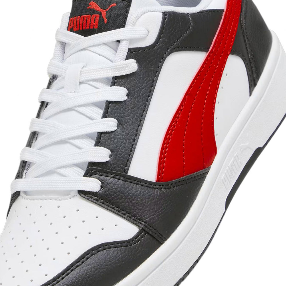Tenis Casual Para Dama Puma Rebound V6 Low Jr Blanco Rojo Negro Ab0701