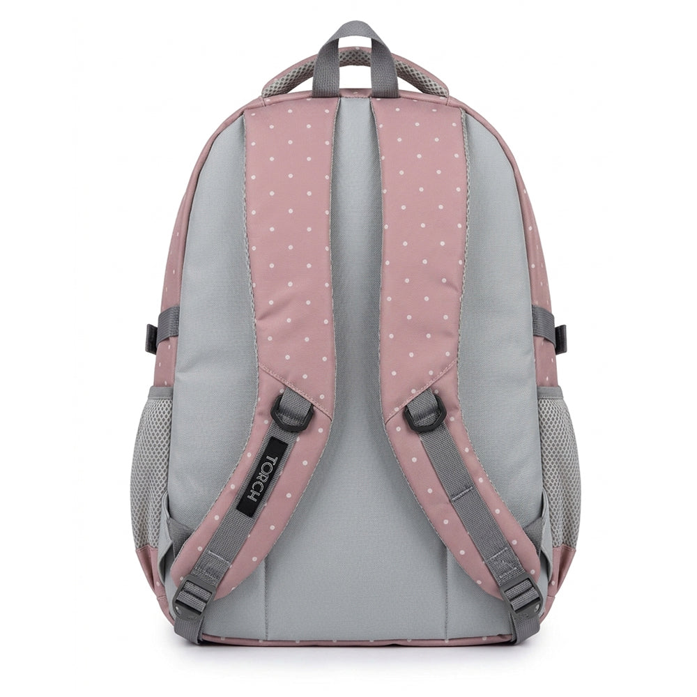Mochila Escolar Torch Rosa Con Lunares Multicompartimentos Ab0701