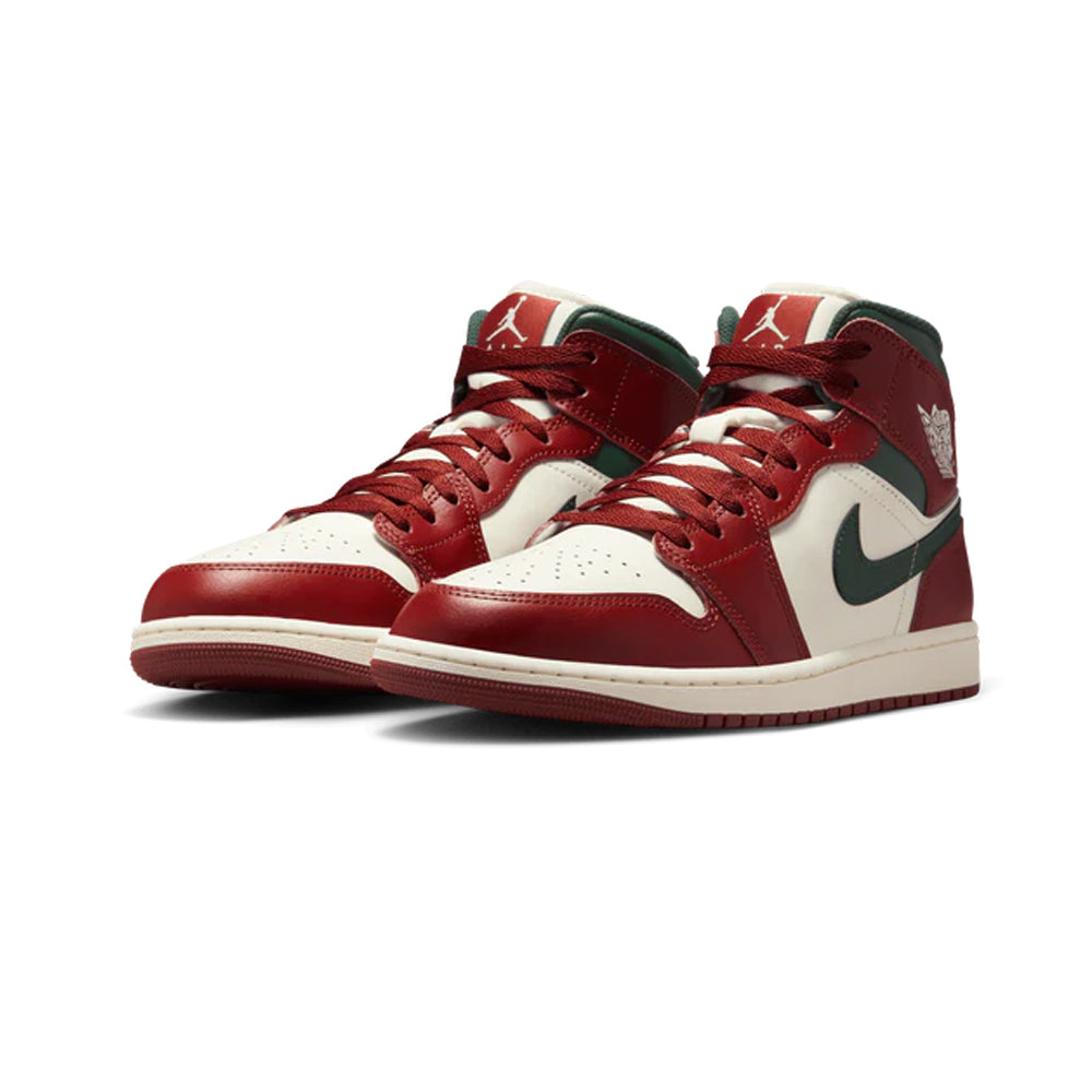 Tenis Casual De Bota Nike Jordan 1 Mid Blanco Rojo Verde Ab0701