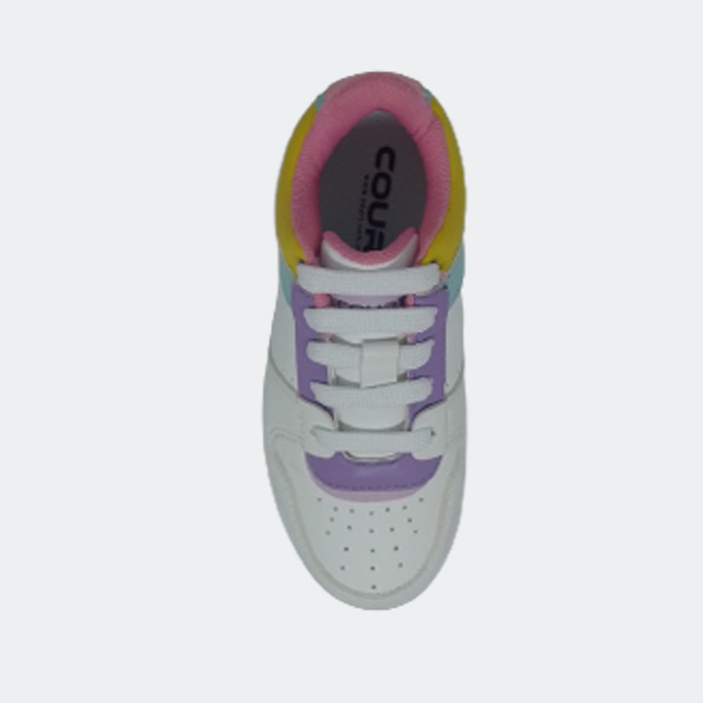 Tenis Casual Para Niña Court A7920S Blanco Rosa Verde Aqua Ab0701