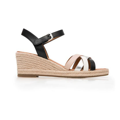Sandalia Cuña Alta Para Dama Flexi 135402 Negro Multicolor Ab0701