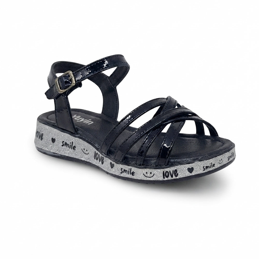 Sandalia Para Dama Yuyin 26083 Negro Charol Ab701