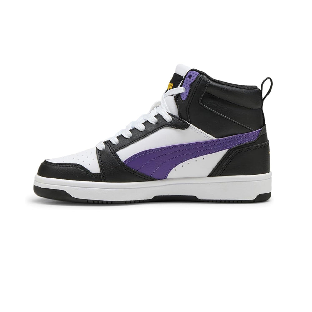 Tenis Casual De Bota Para Dama Puma Rebound V6 Blanco Negro Morado Ab0701