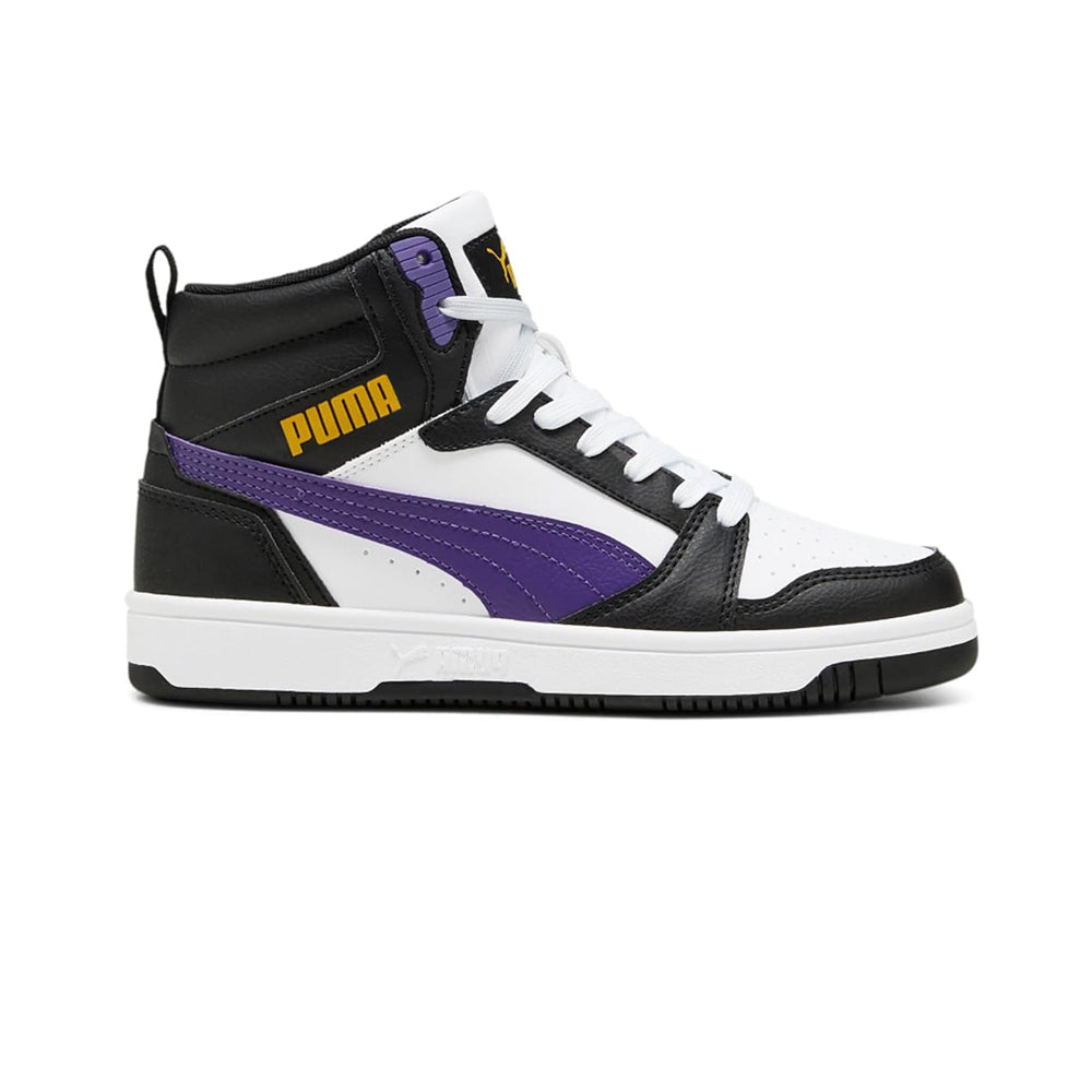 Tenis Casual De Bota Para Dama Puma Rebound V6 Blanco Negro Morado Ab0701