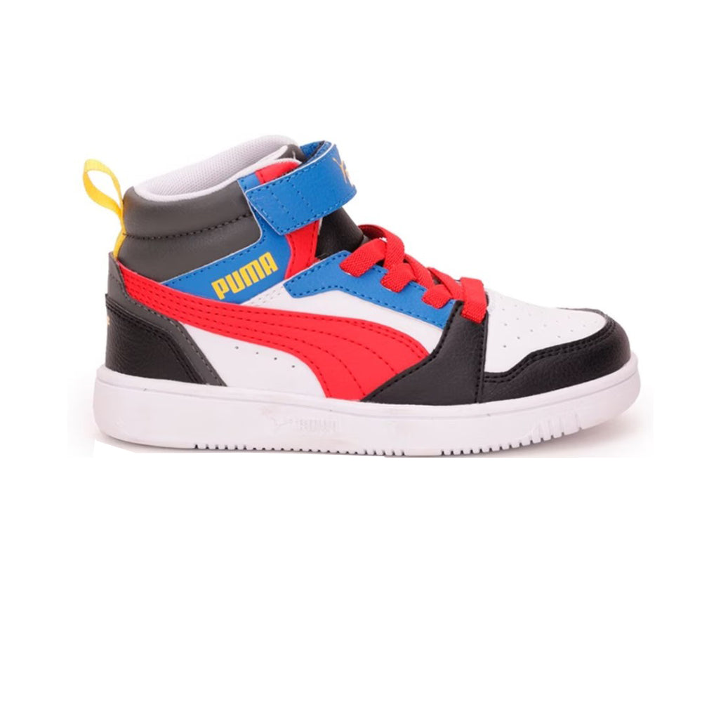 Tenis Casual De Bota Para Niño Puma Rebound V6 Mid Blanco Multicolor Ab0701