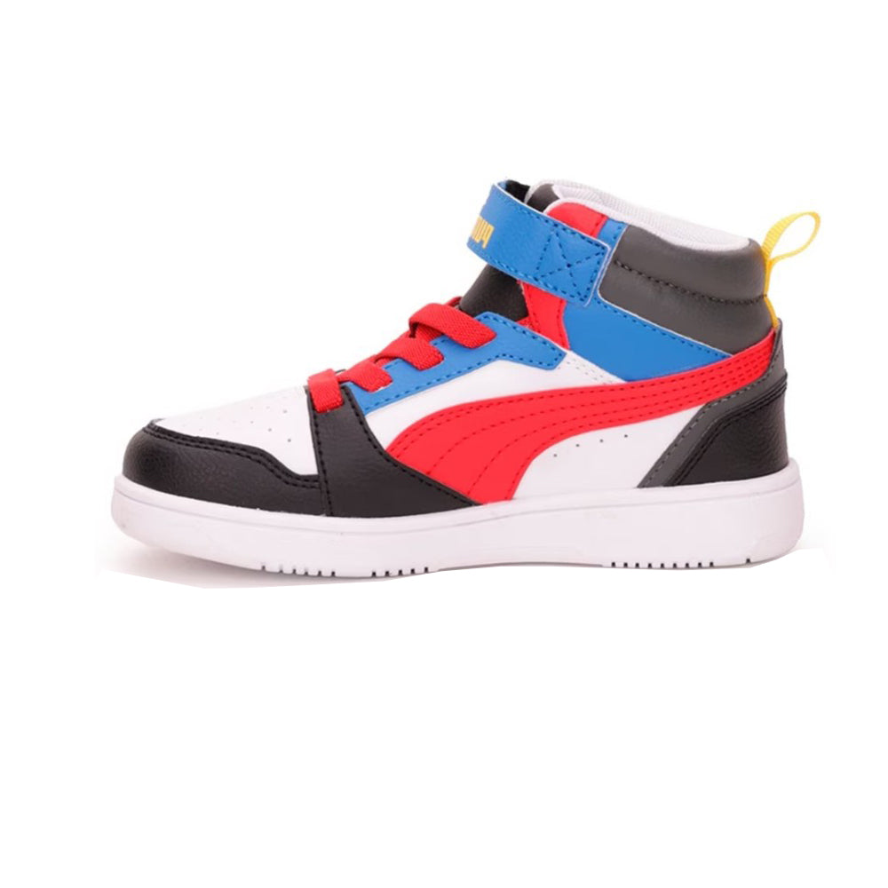 Tenis Casual De Bota Para Niño Puma Rebound V6 Mid Blanco Multicolor Ab0701