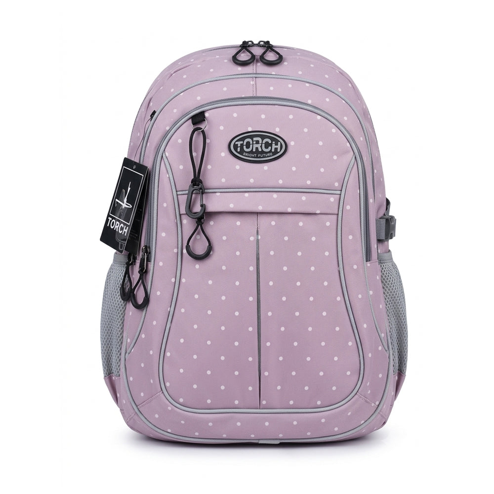 Mochila Escolar Torch Rosa Con Lunares Multicompartimentos Ab0701