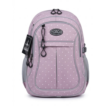 Mochila Escolar Torch Rosa Con Lunares Multicompartimentos Ab0701