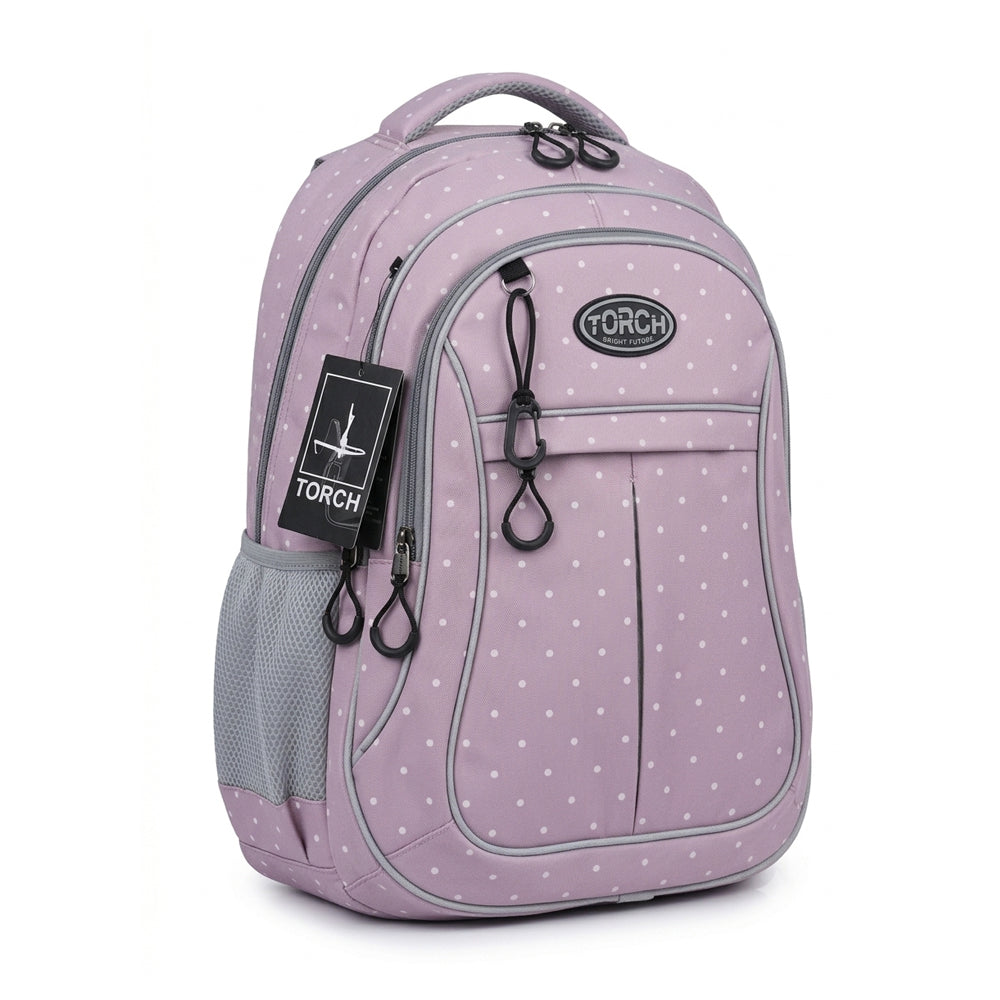 Mochila Escolar Torch Rosa Con Lunares Multicompartimentos Ab0701