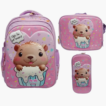 Mochila Combo Escolar Infantil "Osito en Cupcake" X Gear Ab0701