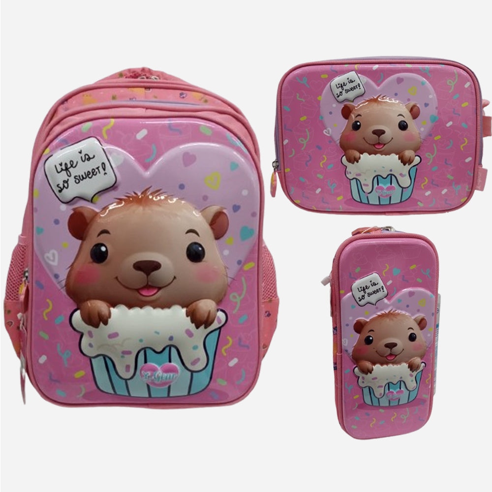 Mochila Combo Escolar Infantil "Osito en Cupcake" X Gear Ab0701