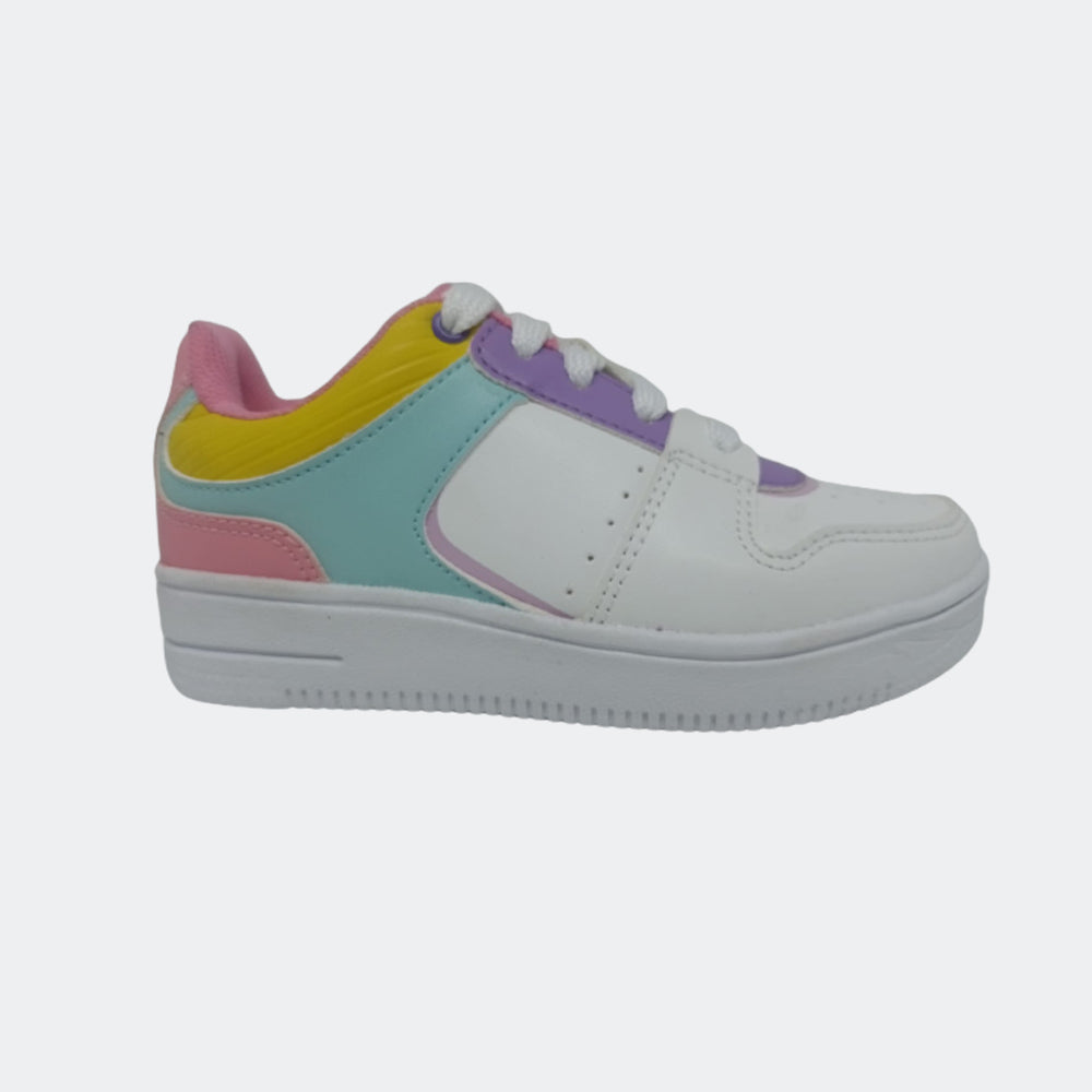 Tenis Casual Para Niña Court A7920S Blanco Rosa Verde Aqua Ab0701