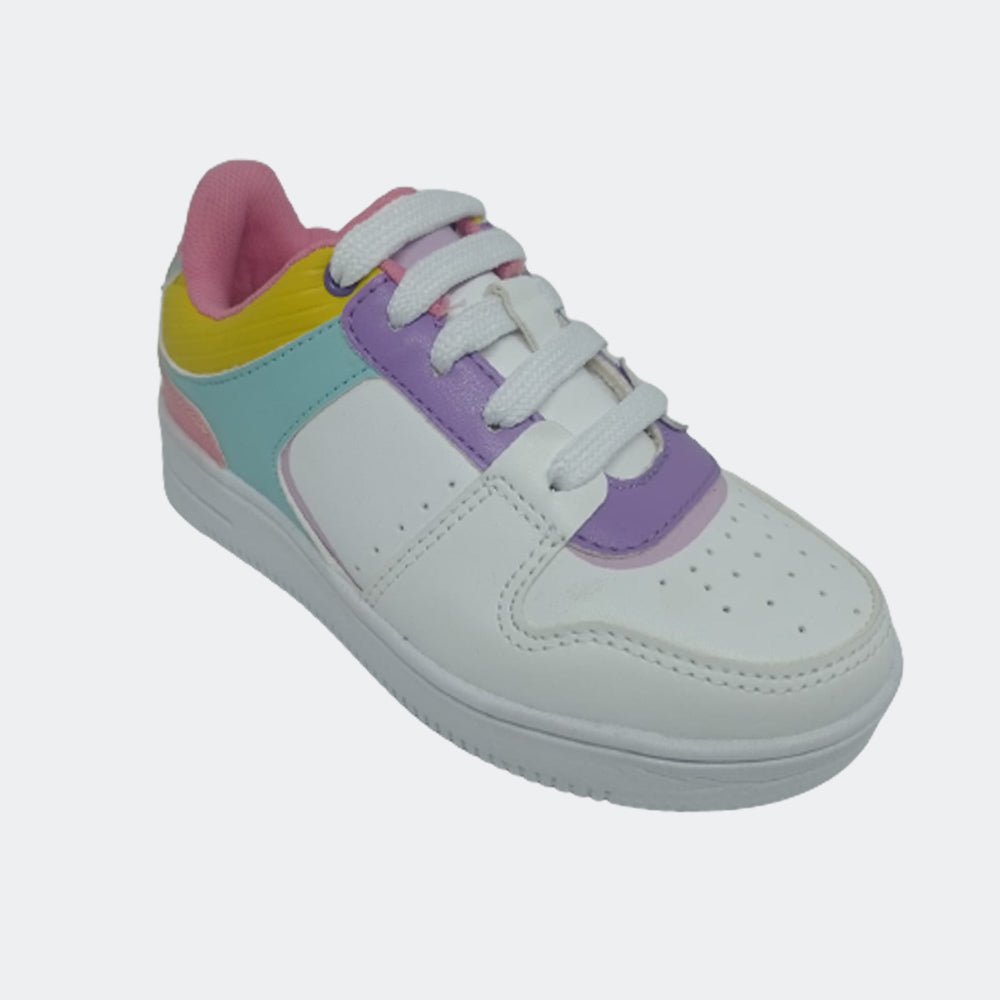 Tenis Casual Para Niña Court A7920S Blanco Rosa Verde Aqua Ab0701
